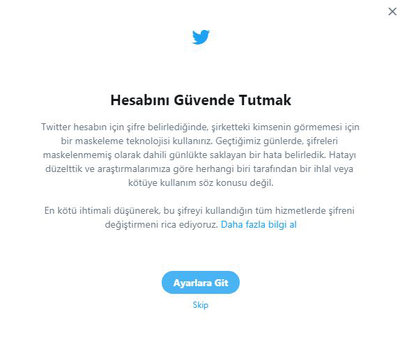 Twitter, kullanıcıların şifrelerini değiştirmesini talep etti